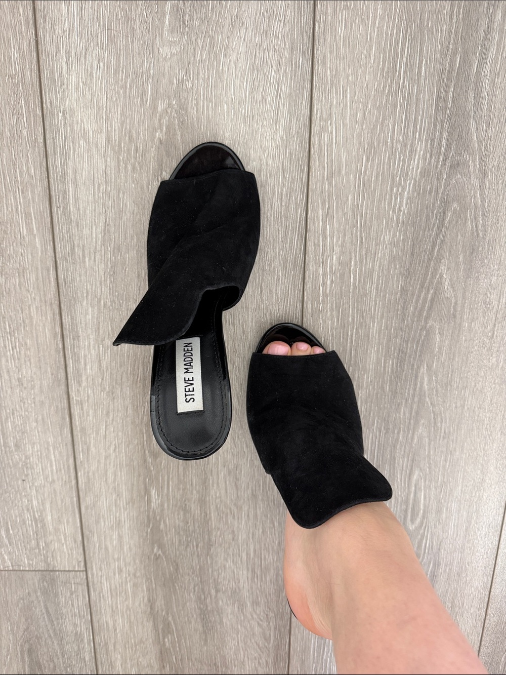 Steve Madden Black Suede Peep-Toe Slide Mules FITS LIKE 6.5